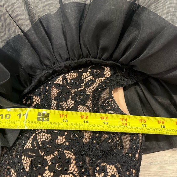 Ellie wilde Mon Cheri black ruffle lace off shoulder elegant dress beading lined - Picture 8 of 12